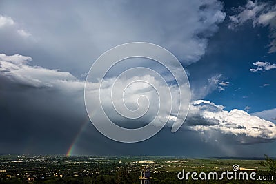 Rainbow and thunderstorm, Rapid City, South Dakota Stock Photo