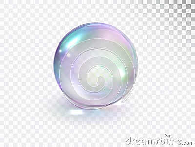 Rainbow transparent soap bubble Isolated. Vector realistic shine sphere. 3D illustration Vector Illustration
