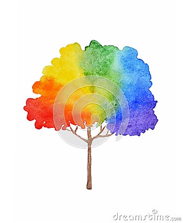 Rainbow tree illustration. Watercolor painting Cartoon Illustration