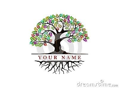 Rainbow tree logo design template Vector Illustration