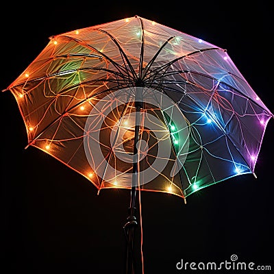 Wire Umbrella With Multi Colored Lights - A Stunning Net Art Creation Stock Photo