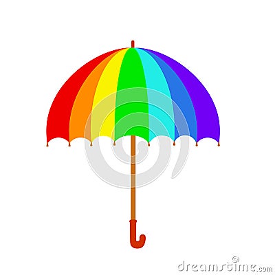 Rainbow umbrella icon. Colorful umbrella isolated on white background. Stock vector in cartoon style Vector Illustration