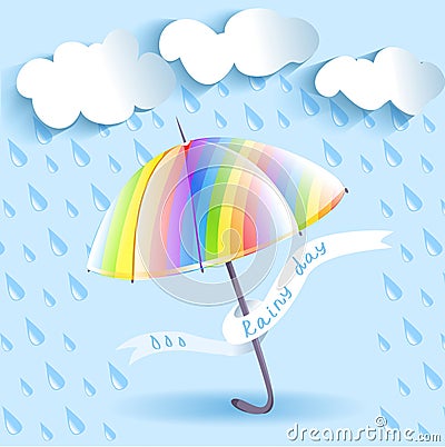 Rainbow umbrella and rain Vector Illustration