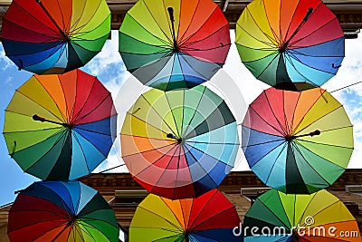 Rainbow umbrellas roof Editorial Stock Photo