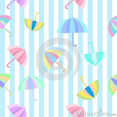 Rainbow umbrellas seamless colorful flat pattern background isolated Stock Photo