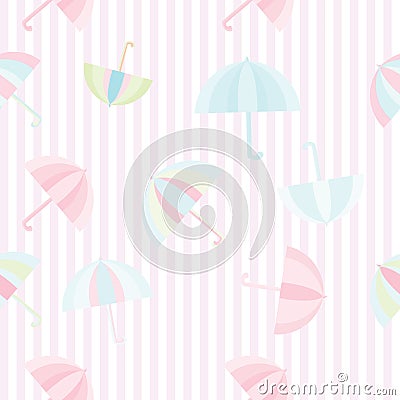 Rainbow umbrellas seamless colorful flat pattern background isolated Vector Illustration