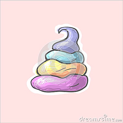 Rainbow unicorn poop. Magical fairy animal turd. Shit magic beast. Fantastic artifact sticker Vector Illustration