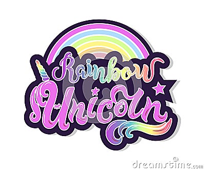 Rainbow Unicorn text as logotype, badge, patch, icon Cartoon Illustration