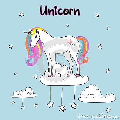 Rainbow unicorn vector illustration. Vector Illustration