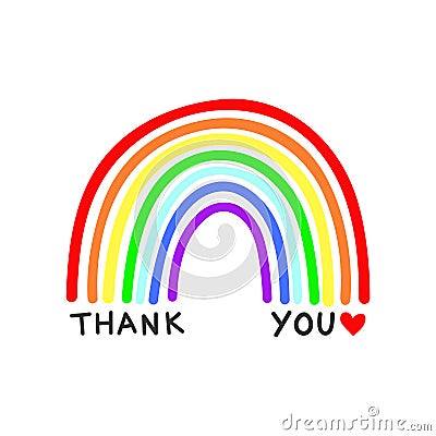 Rainbow vector with Thank You text on a white background, in a childlike naive style Vector Illustration