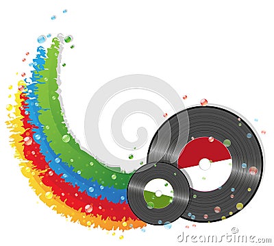 Rainbow and vinyl records Vector Illustration