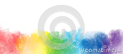 Rainbow watercolor artistic border background isolated on white Stock Photo