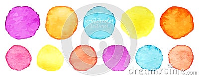 Rainbow watercolor circles set. Vector watercolour circle elements for design. Watercolor circles background. Vector Vector Illustration