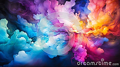 Rainbow Watercolor Nebula Intricate Lines Stardust and Moonbeams Stock Photo