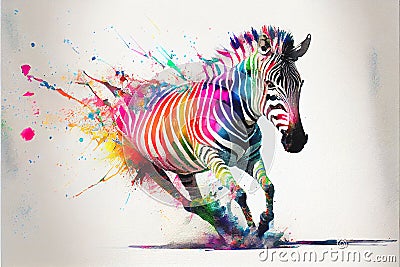 Rainbow Zebra running Cartoon Illustration