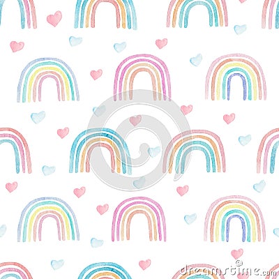 Rainbows and hearts cute watercolor seamless pattern. Digital paper. Trendy scandinavian style Stock Photo