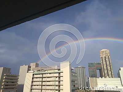 Rainbows over waikiki Stock Photo