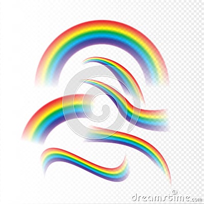 Rainbows set different shape realistic on transparent background. Vector isolated rainbow arch design concept Stock Photo