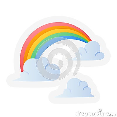 Rainbows spring or springtime single isolated icon with sticker outline cut style Stock Photo