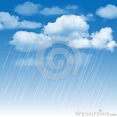 Rainclouds and rain in the blue sky Vector Illustration