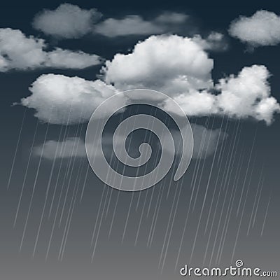 Rainclouds and rain in the dark sky Vector Illustration