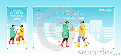 Raincoat and boots landing page flat color vector template Vector Illustration