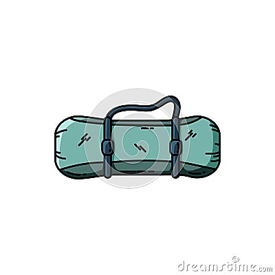 Raincoat-tent rolled up into a roll isolated on white background. Camping mat. Flat design vector illustration Vector Illustration