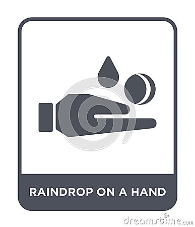 raindrop on a hand icon in trendy design style. raindrop on a hand icon isolated on white background. raindrop on a hand vector Vector Illustration