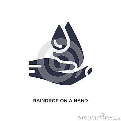 raindrop on a hand icon on white background. Simple element illustration from ecology concept Vector Illustration