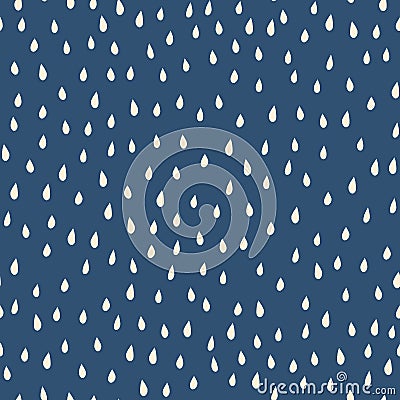 Raindrops beige white on blue background seamless vector pattern Vector Illustration