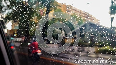 Raindrops on the car window after rain Editorial Stock Photo