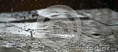 raindrops fall circular waves splash Stock Photo