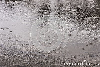 Raindrops falling on lake Stock Photo