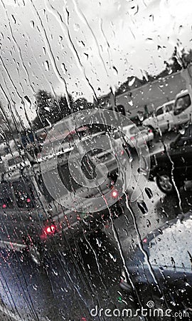 Raindrops on a glass of car Stock Photo