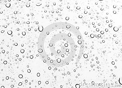 Raindrops water drop on window glass white background Stock Photo