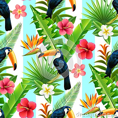 Rainforest Toucan Flat Seamless Pattern Vector Illustration