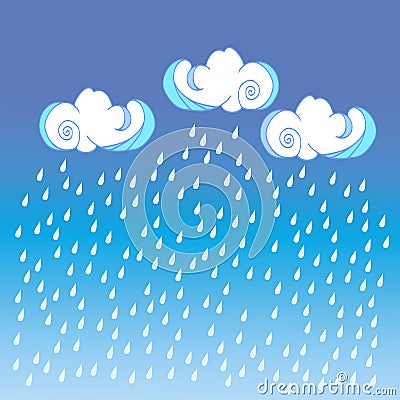 Raining clouds on color background. Cute cloud poster design for baby room decor, kids cloth decoration. Cartoon Illustration