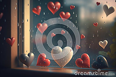 raining hearts. love concept. Stock Photo