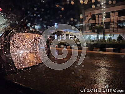 Raining on the mirror night Stock Photo