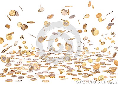 Raining money for business isolated falling coins Stock Photo