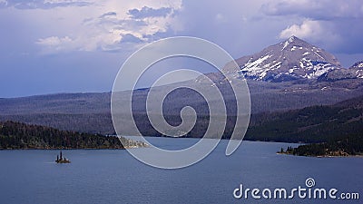 Rainstorm Over St Mary Lake & Divide Mountain Stock Photo