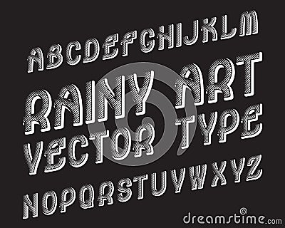 Rainy Art Vector Typeface. White contrasting font. Isolated english alphabet Vector Illustration