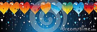 Rainy background with hearts and raindrops, AI Stock Photo