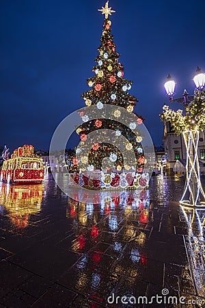 Rainy Christmas in Rzeszow Editorial Stock Photo