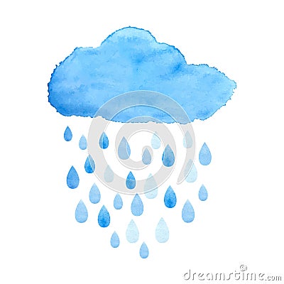 Rainy cloud in watercolor. Vector. Vector Illustration