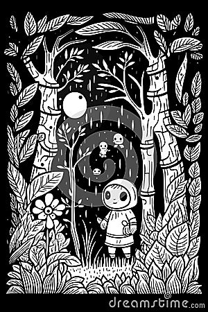 Rainy Day Enchantment: A Monochromatic Journey for Coloring Vector Illustration