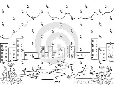 Rainy Day Coloring Page for kids Vector Illustration