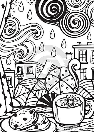 Rainy Day But I Love It Line Art and Outline Illustration Stock Photo