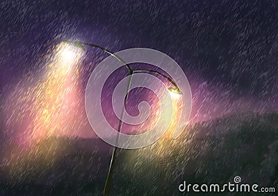 Rainy day at night with beautiful lighting Stock Photo