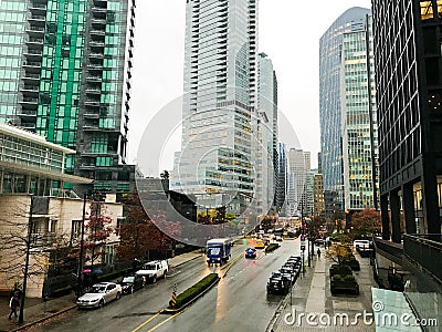 Rainy day in downtown Vancouver, BC Editorial Stock Photo